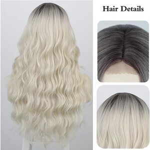 Platinum Blonde Wig for Women 22” Blonde Wavy Wig Synthetic White Blonde